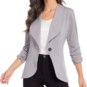 Casual Open Front Blazer for Women Work Office Business Jacket Ruched 3/4 Sleeve